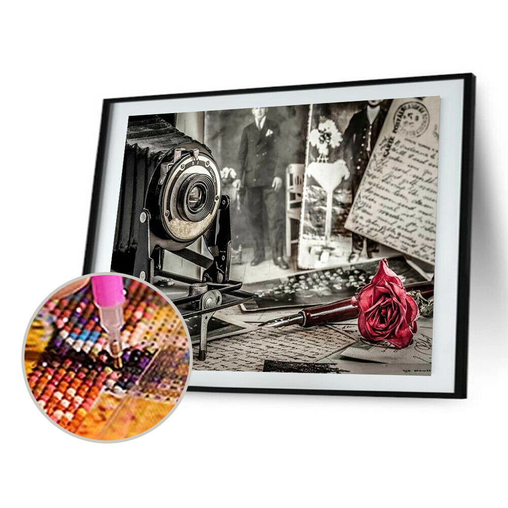 5D Round Diamond Painting Old Camera Cross Stitch Embroidery Mosaic Decor @