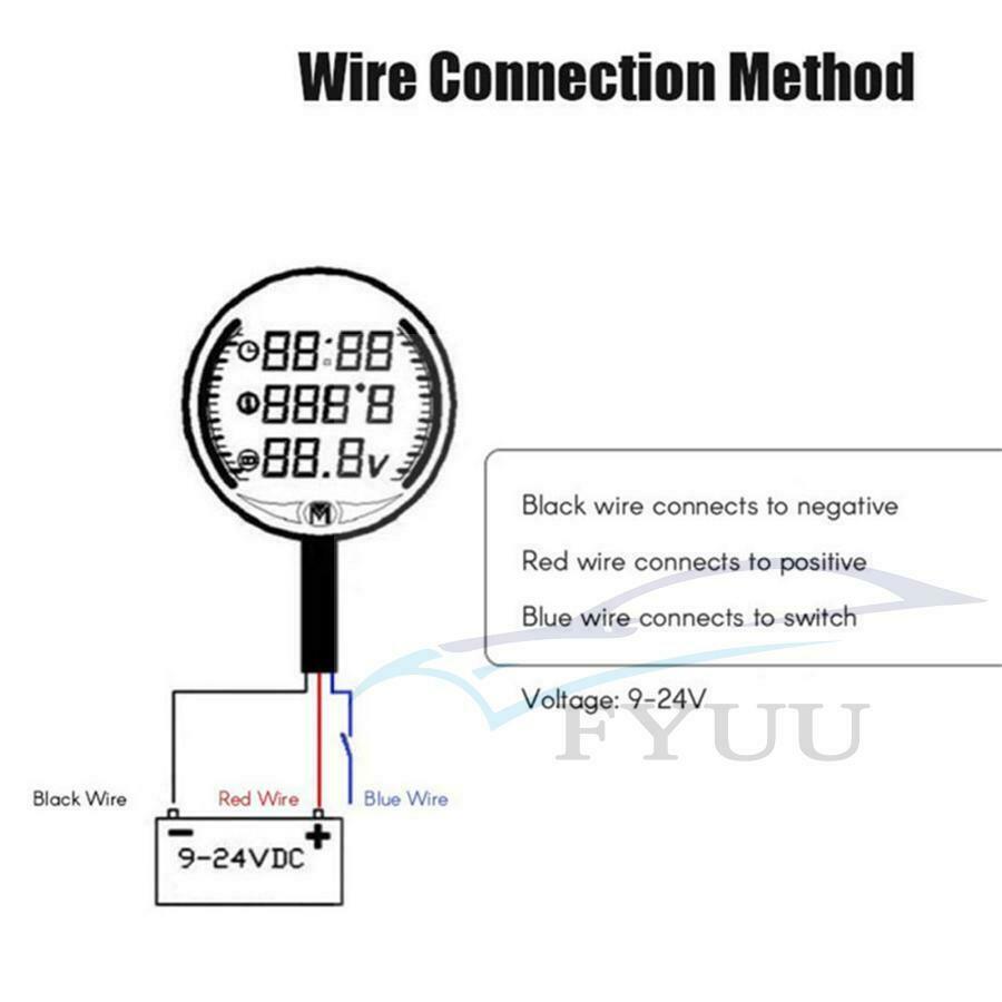 9-24V 5in1 Night Vision Motorcycle Voltmeter volt gauge Thermometer volt meter
