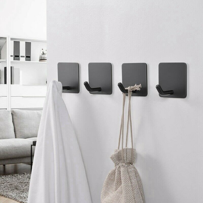 4 Packs Towel Hooks Self-Adhesive Wall Single Hook, Stainless Steel Black CoatE1