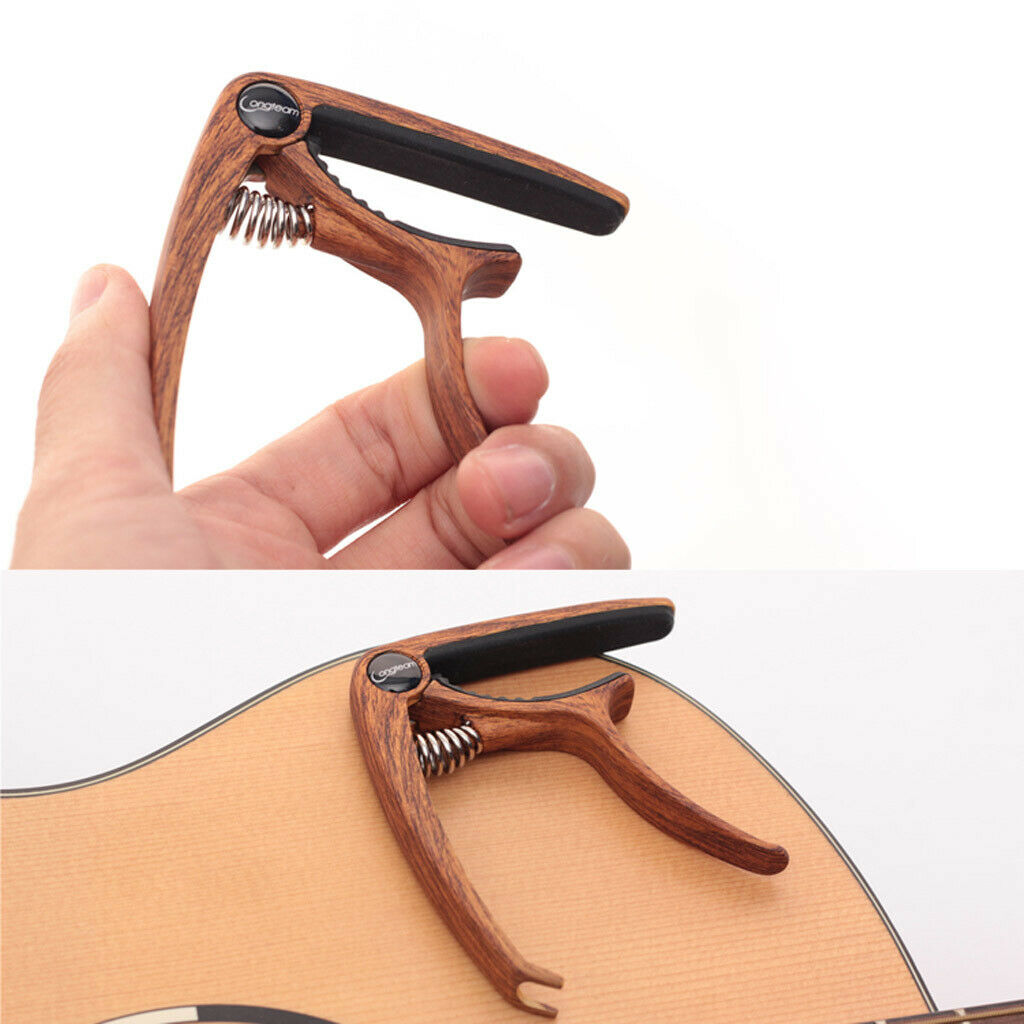 Wood Grain Guitar Capo Tuner   Quick Change Key Clamp Dark