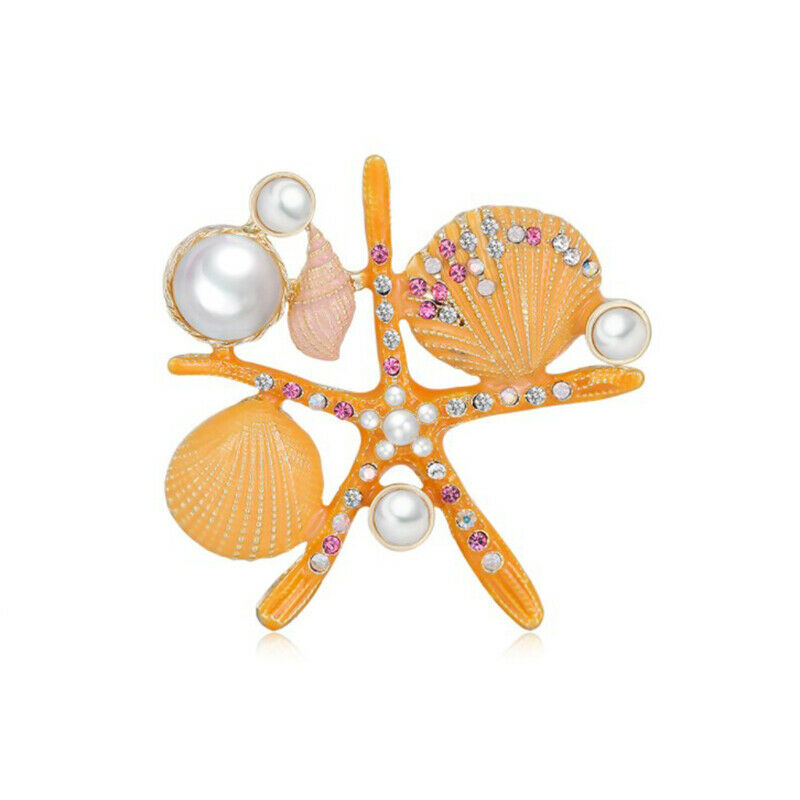 omlee Enamel Sea Star Coral Starfish Brooches Women PearlAnimal Ocean Ser.l8