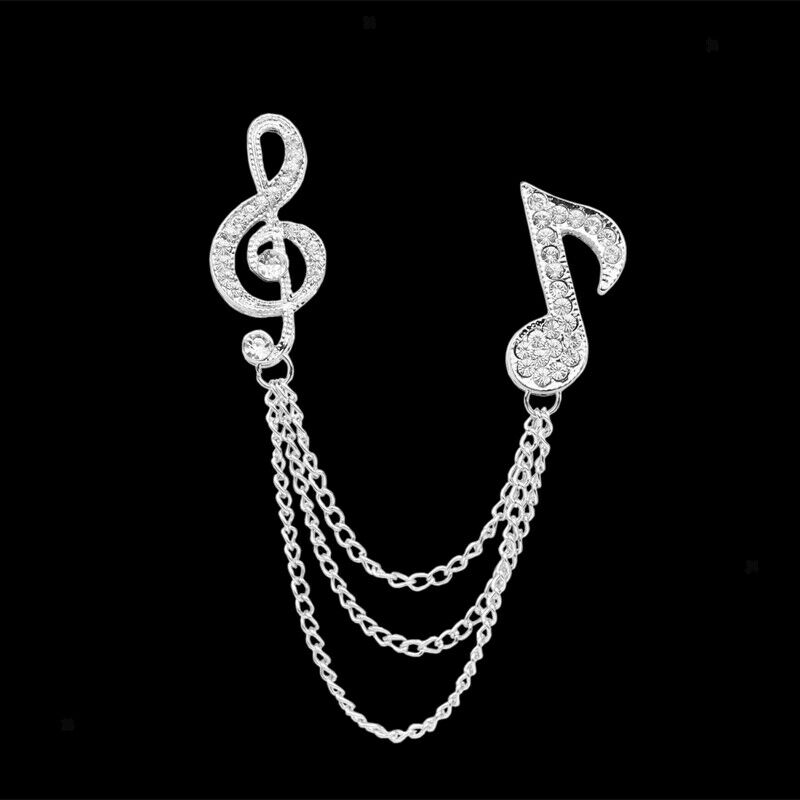 2pcs Unisex Music Symbol Shirt Suit Collar Neck Tip Brooch Pin Tassel Chain