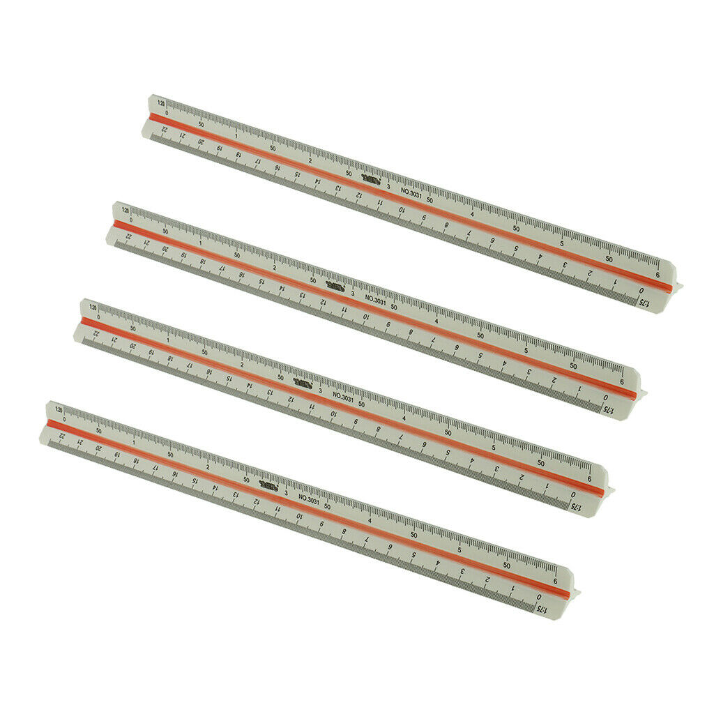 4X 12" Solid Plastic Triangular Triangle Metric Scale Measure Ruler 3 Sides