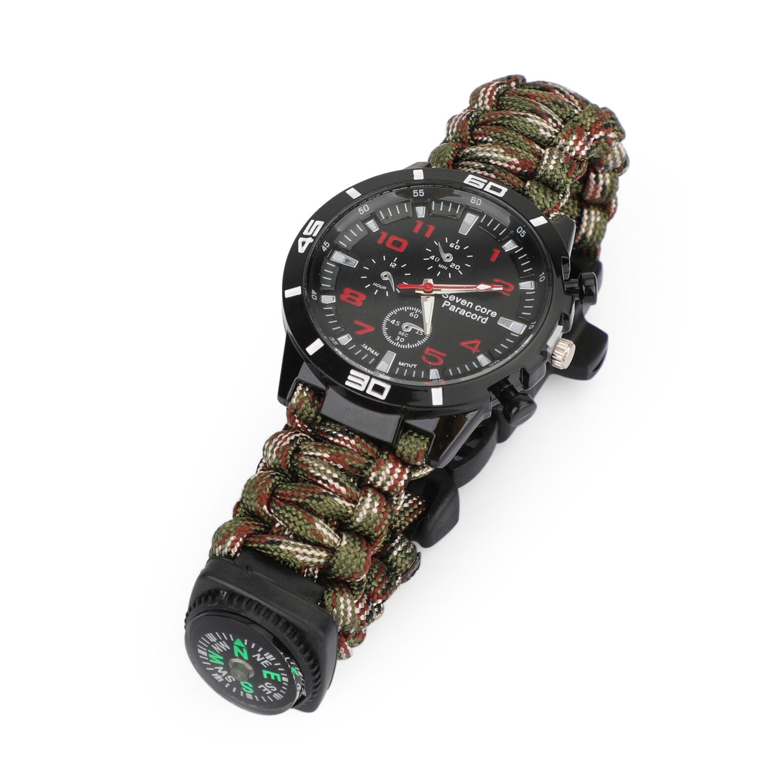 Watch Bracelet Paracord Compass Flint Fire Starter Whistle Outdoor GC B5