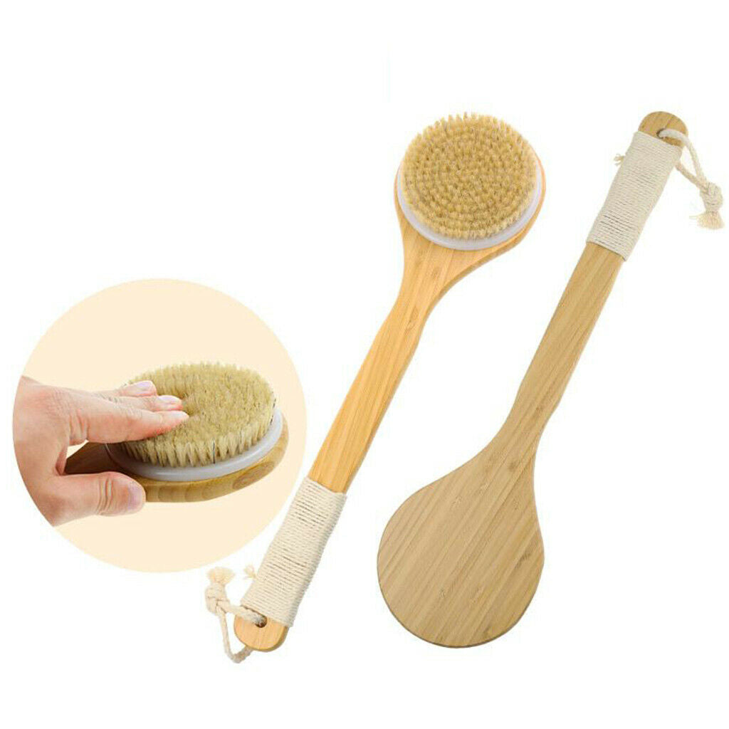 15.8inch Bamboo Long Handle Bath Exfoliating Brush Body Brush for Shower