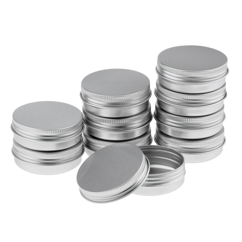lOT 30 Empty Aluminum Tins Cans with Screw Lids Container Jar Top Round