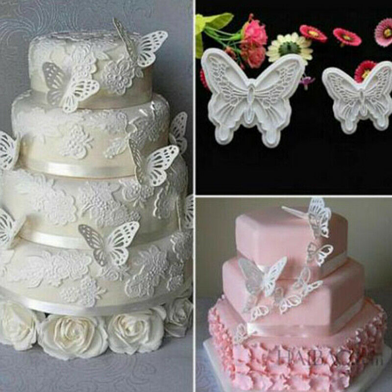 2x/Set Butterfly Cake Fondant Sugarcraft Mould Cookie Plunger Cutter Mold.l8