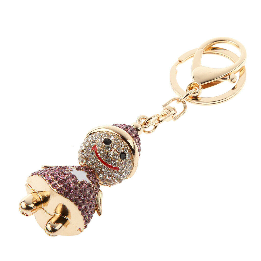 Fashion Rhinestone Cartoon Snowman Shape Keychain Key  Bag Charm Purple
