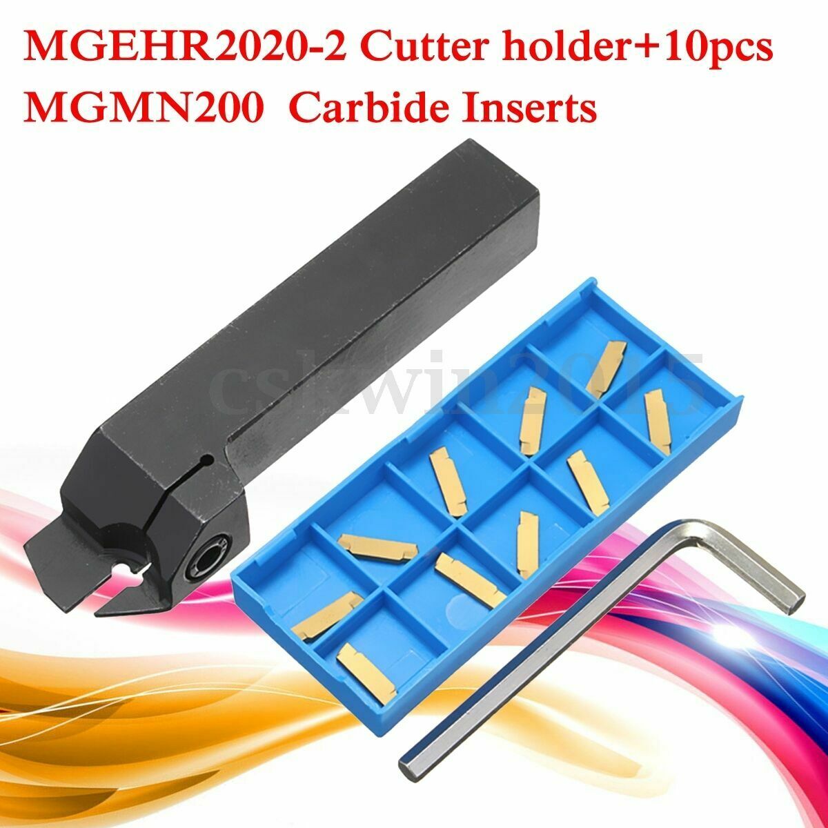 10pcs MGMN200 2mm Carbide Inserts + MGEHR2020-2 CNC Grooving Cut-Off`Tool Holder