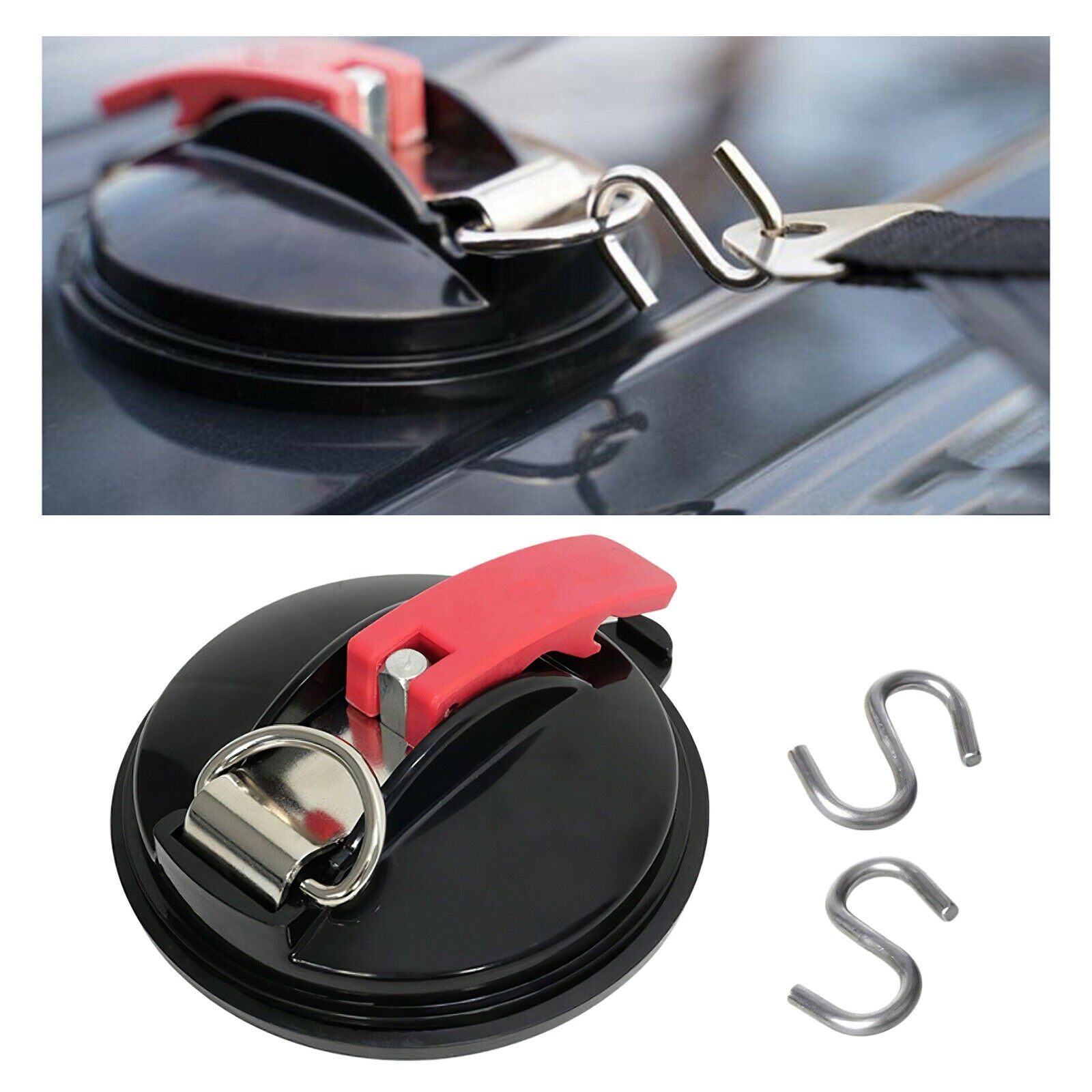 3X Suction Cup Anchor Tie Down Car Side Awning Durable With Securing S Hook