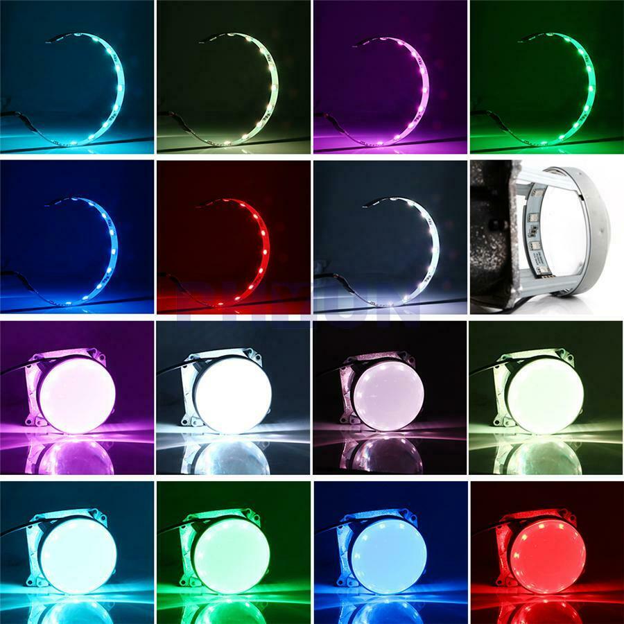 2PC RGB  Headlight Projector Len Devil Eye Remote Control Head Light Retrofit