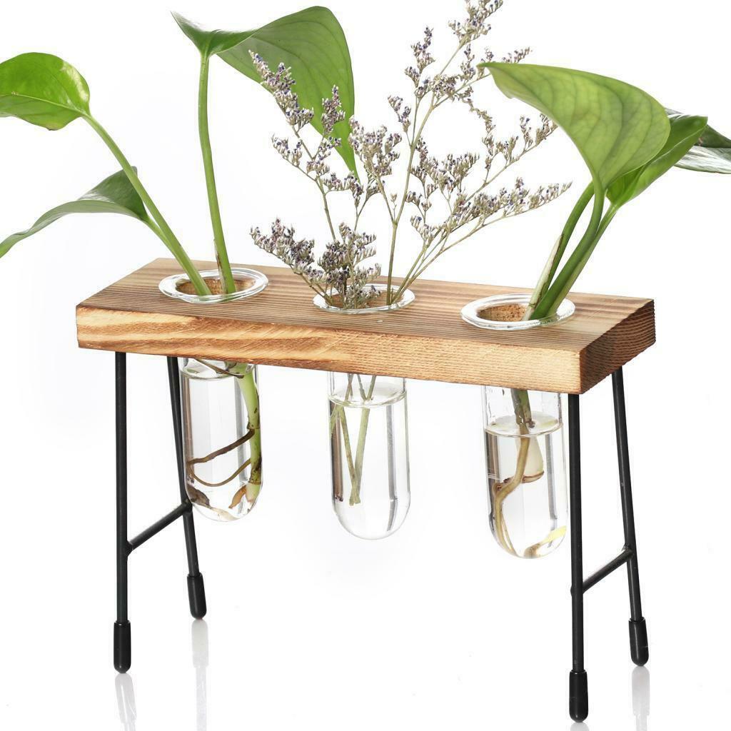2x Glass Vase Test Tube in Wooden Chair for Flowers Plants Home Decor 4 Tube