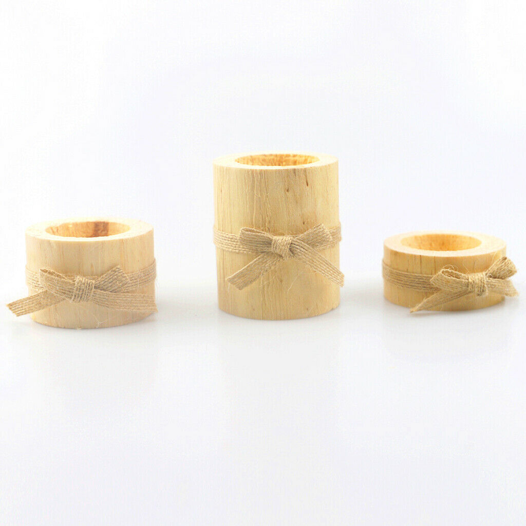 3pcs Retro Style Wooden Pillar Candle Holder Stand For Party Table Decor