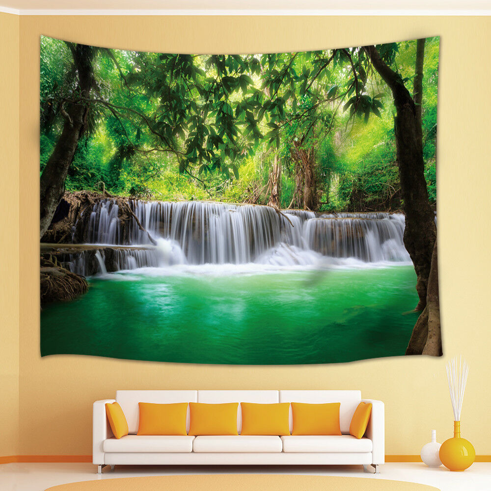 Waterfall Jungle Nature Tapestry Wall Art Hanging Bedroom Living Room Dorm