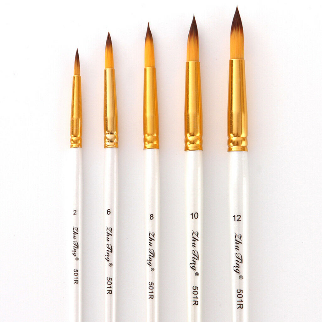 5x Nylon Round Tip Hair Brush Watercolor Acrylic Oil Painting Brush