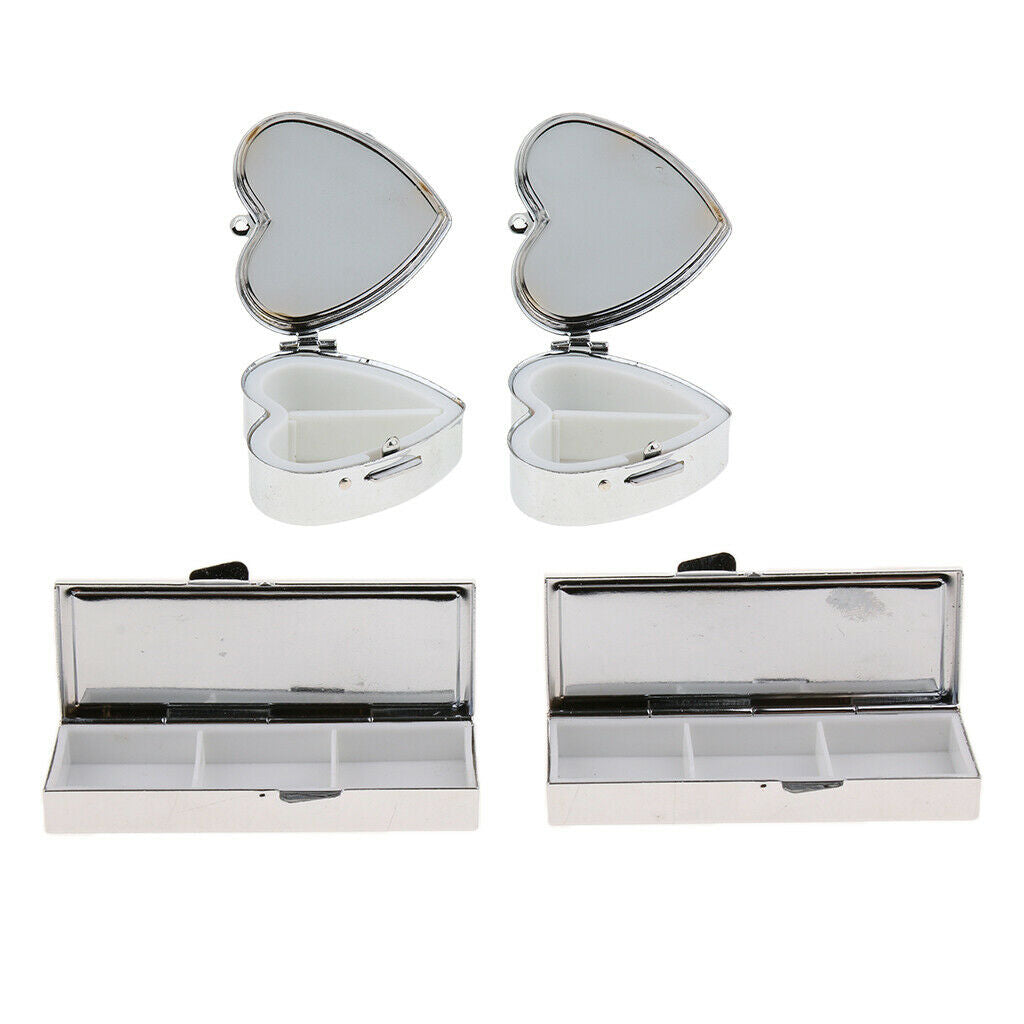 4Packs Practical Elegant Metal Pill Box Case Daily Medication Organizer
