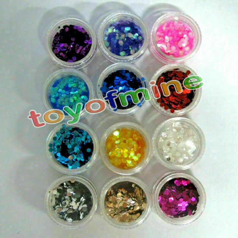 12 Color Tiny Hexagon Shiny Glitter Flake Powder For Nail Art