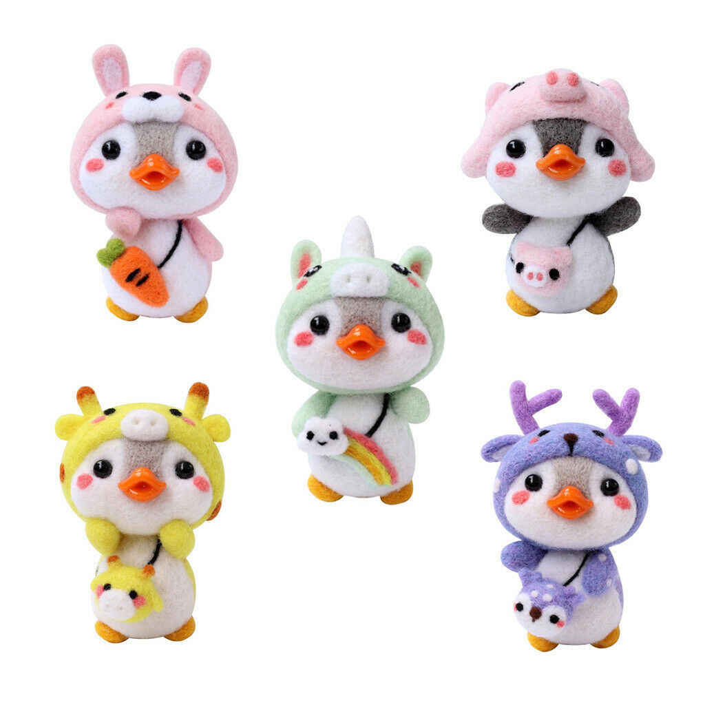 5pcs Lovely Penguin Animal  Felting Kit With Basic Tools For Beginners