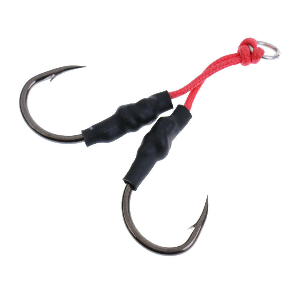 10Pcs Carbon Steel Fishing Dual Assist Hook Super Strong Braid Assist Cords