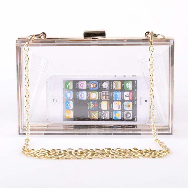 Women Cute Transparent Clear See Through Box Clutch Acrylic Cross Body Purse Bag