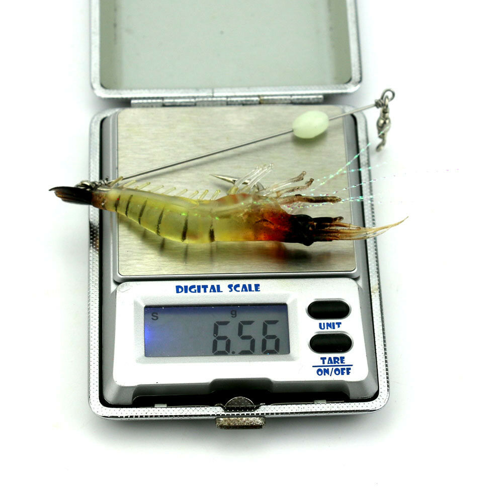 Lot of 5Pcs Soft Lifelike Shrimp Prawn Fishing Lures Luminous Bead Hook Bait