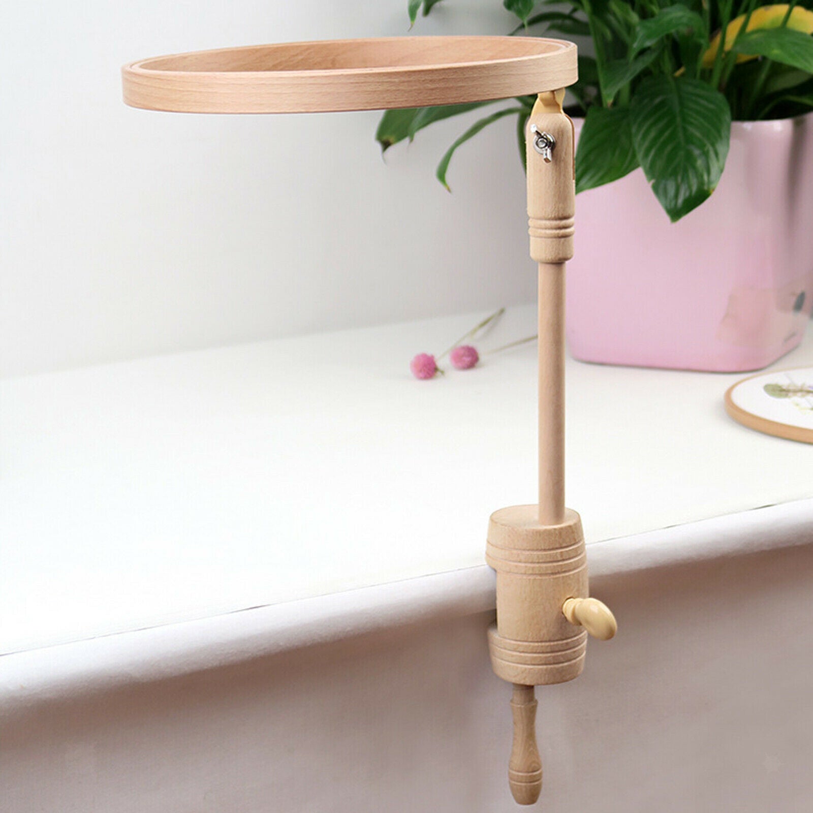 Embroidery Stand Adjustable Natural Beech Wooden Frame for Dinning Table