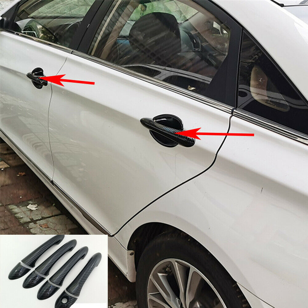 For 2011-2014 Hyundai Sonata Exterior Door Handle Covers Trims Carbon Fiber Look