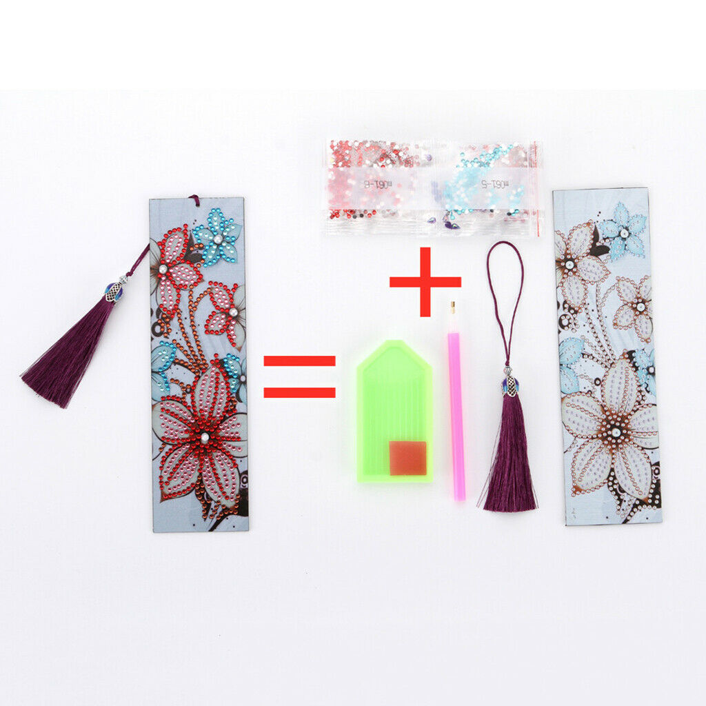6pcs 5D Crystal Diamond Painting PU Leather Tassel Bookmark Office School