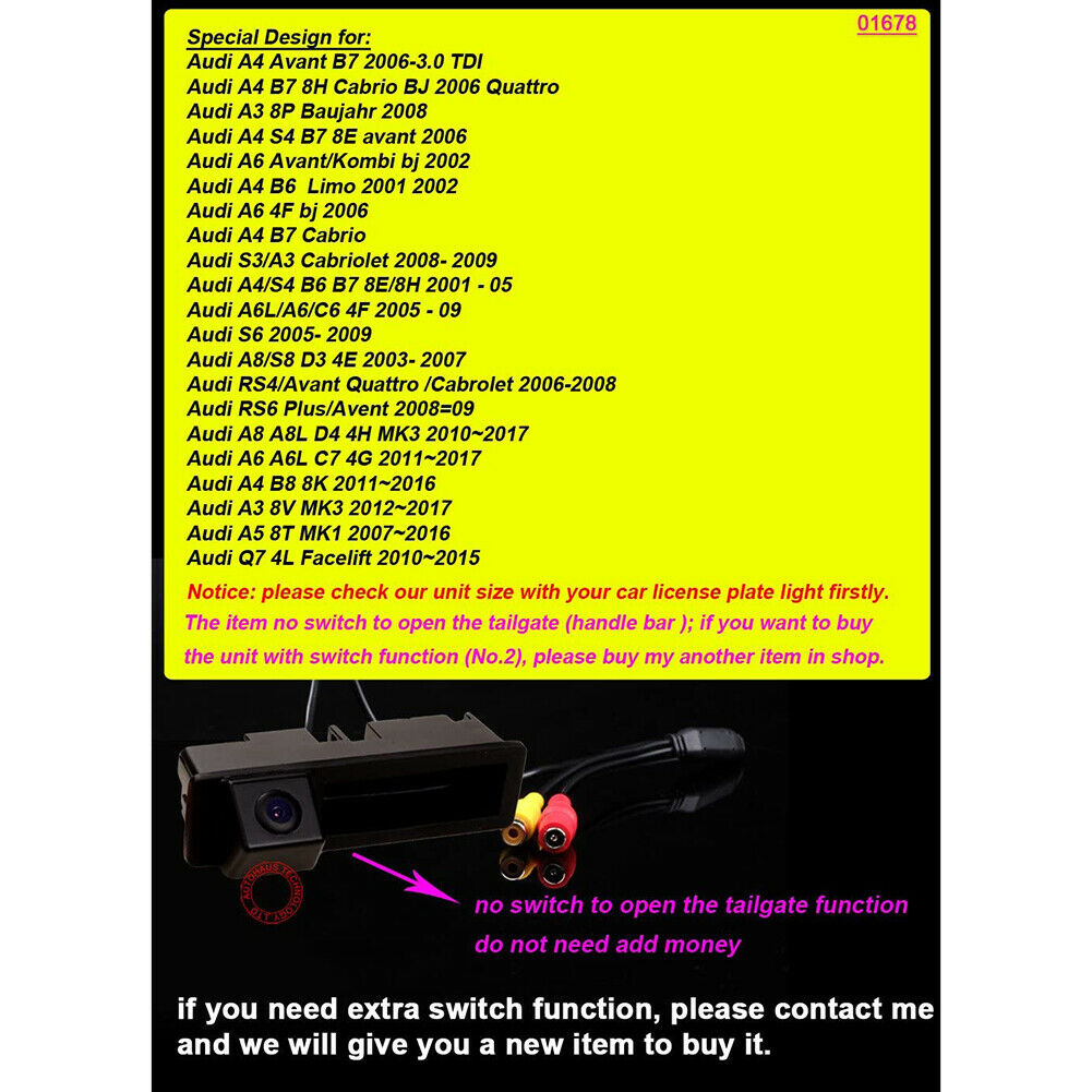 Trunk Handle Parking Reverse Backup Rear View Camera for Audi A6L Q7 A3 A4 @