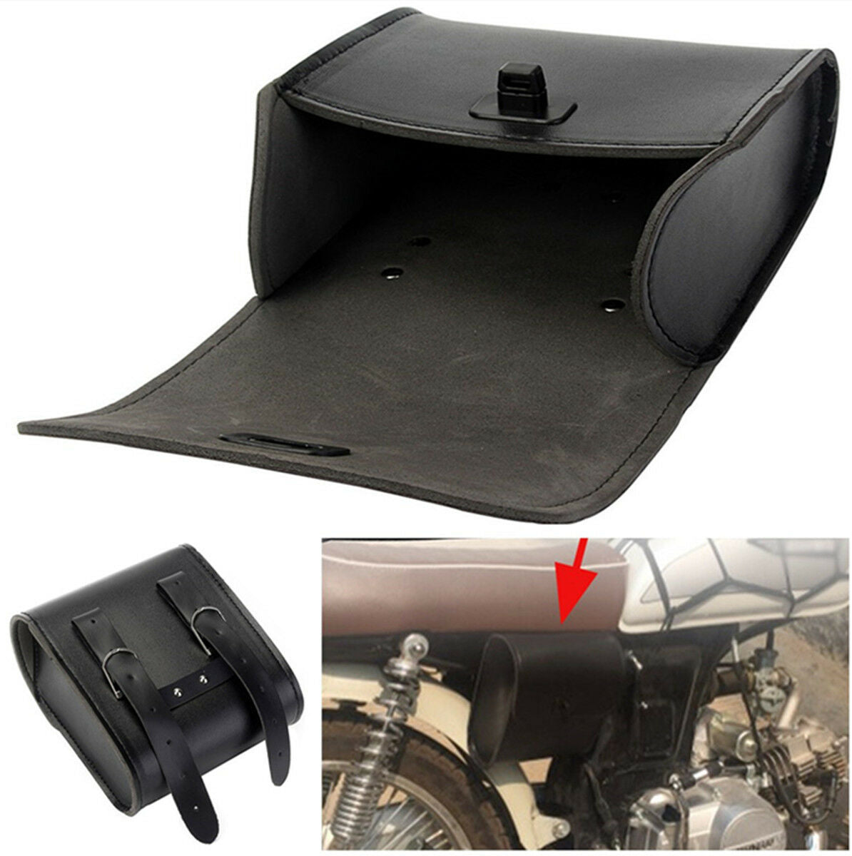 Motorcycle Front Handlebar/Rear Seat Luggage Saddle Bags Black Synthetic Leather