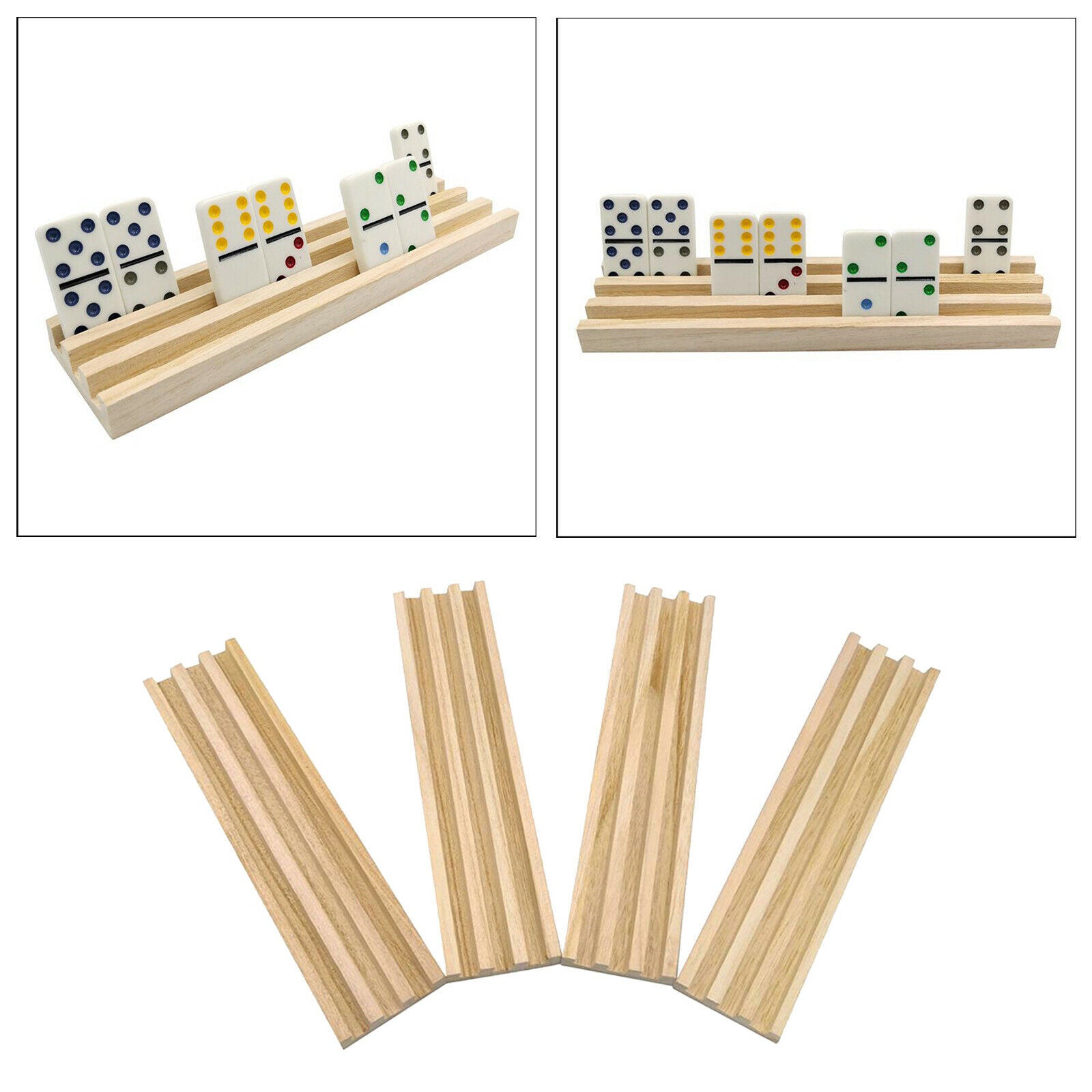 Set of 4 Wooden Domino Tile Trays Holder Stand for Mahjong Chicken Foot