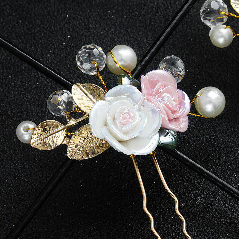 Rose Flower Hairpins Wedding Crystal Headdress Wedding Crystals Pearls He.l8