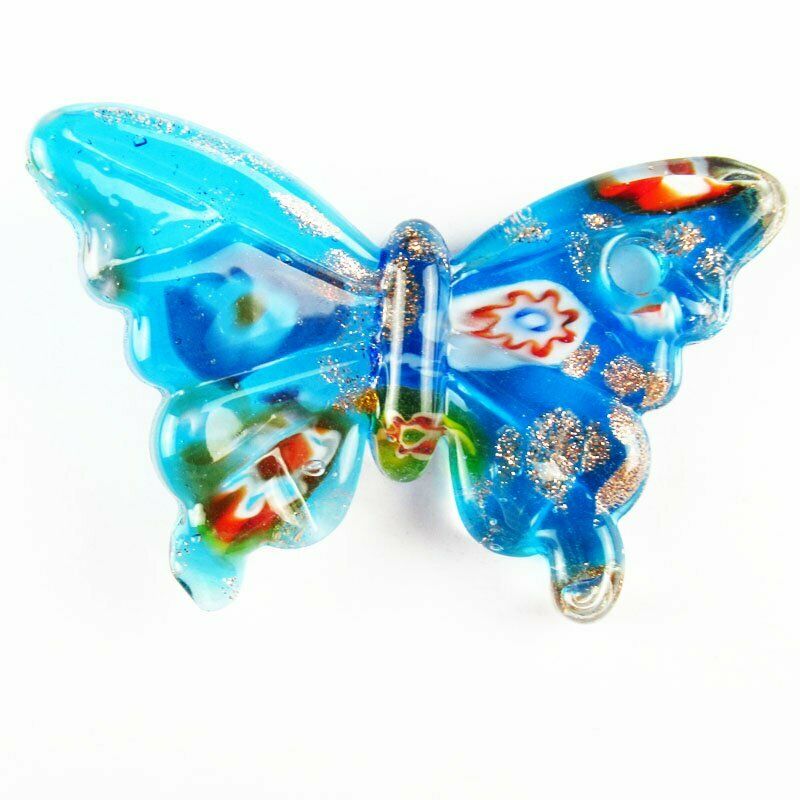 2Pcs 62x40x9mm Rainbow Inlaid Lampwork Gslass Butterfly Pendant 40g A-418DP