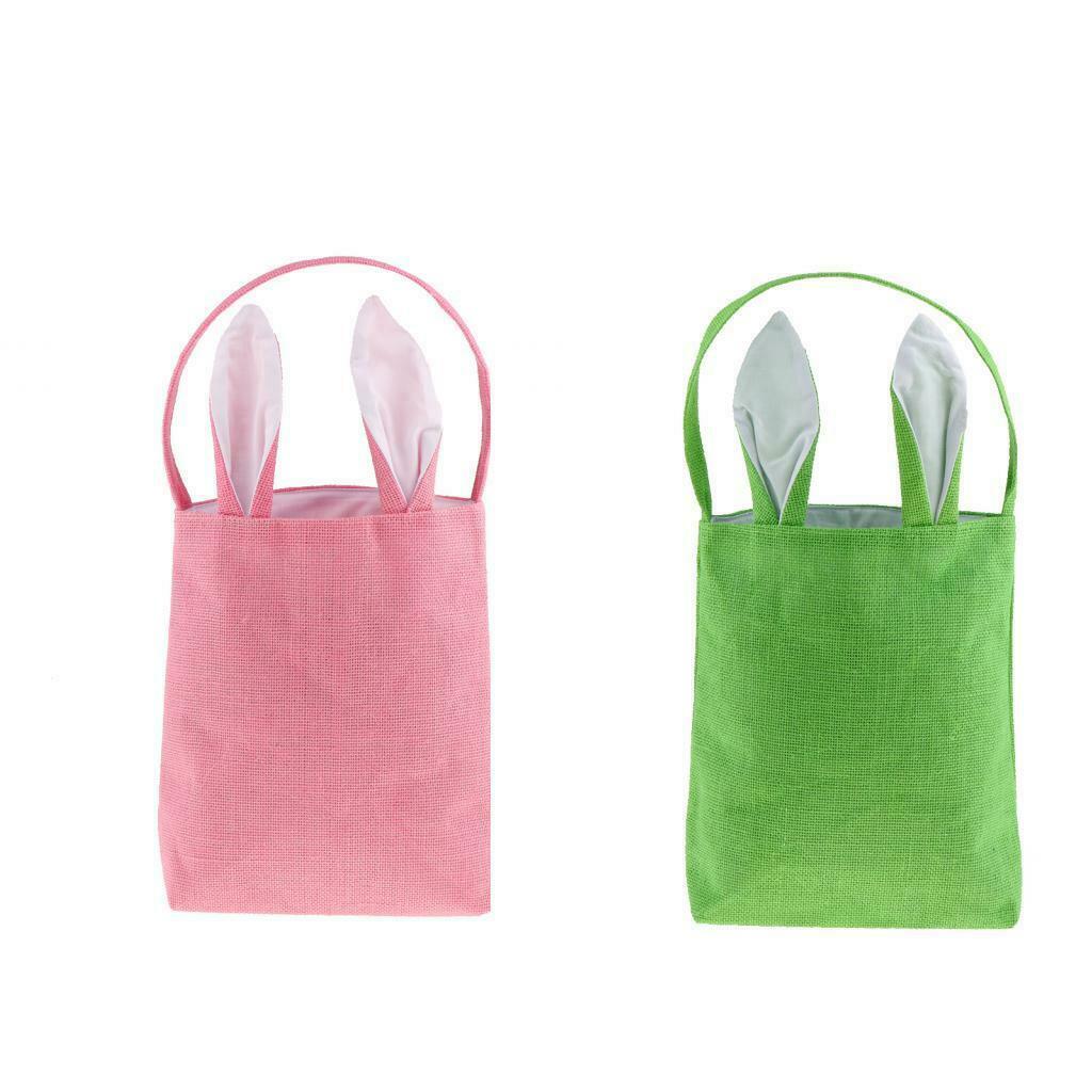 Bunny Ears Bag Jute Tote Hand Bag Carrying Eggs/Gifts for Easter/Party Green