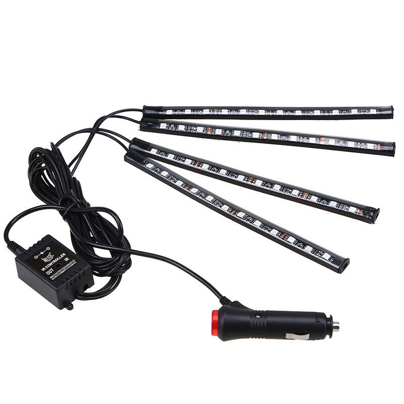 4Pcs 12 LED Car SUV Interior Decor Neon Atmosphere Light Strip Remote Control