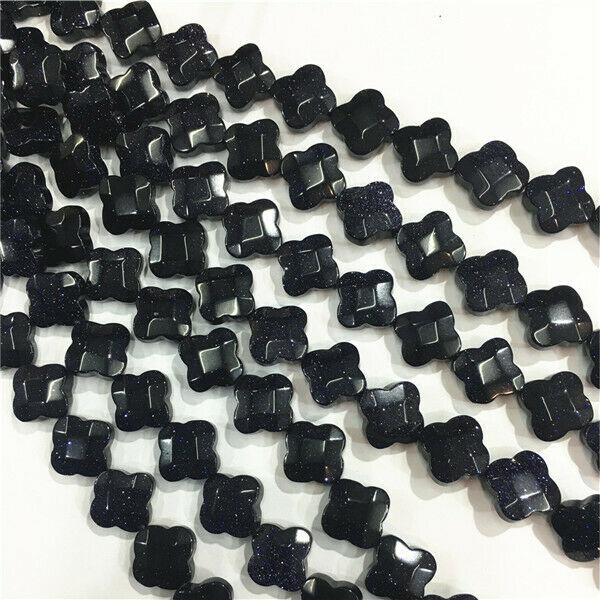1 Strand/14Pcs 14x14x6mm Blue Sand Stone Faceted Clovers DIY Loose Beads HH597