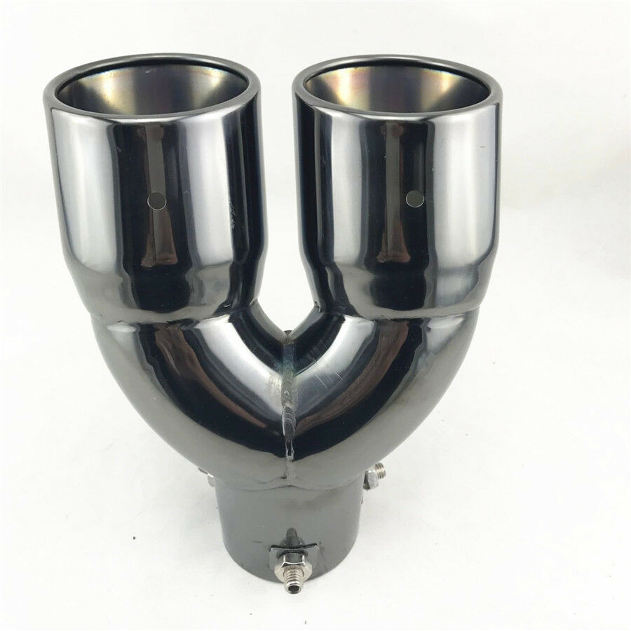 Titan Black Round Curved Dual Exhaust Tip 2.5" Inlet Angled Muffler Tail Pipe