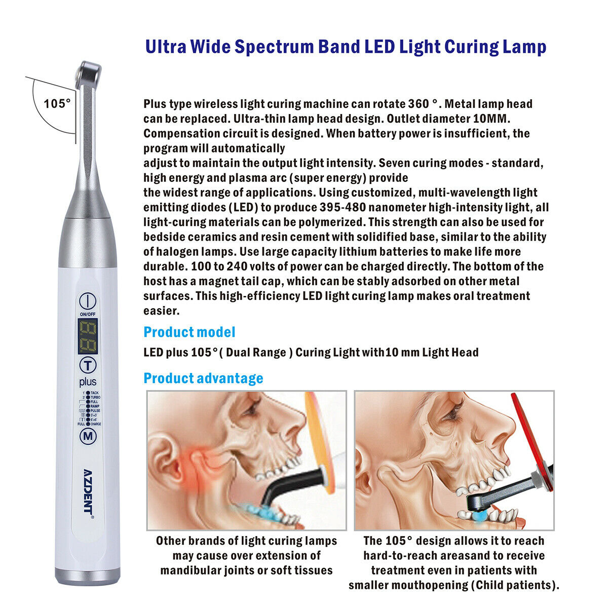 Dental Wireless LED 1 Second Curing Light Lamp 2500mw High Power Wide Spectrum