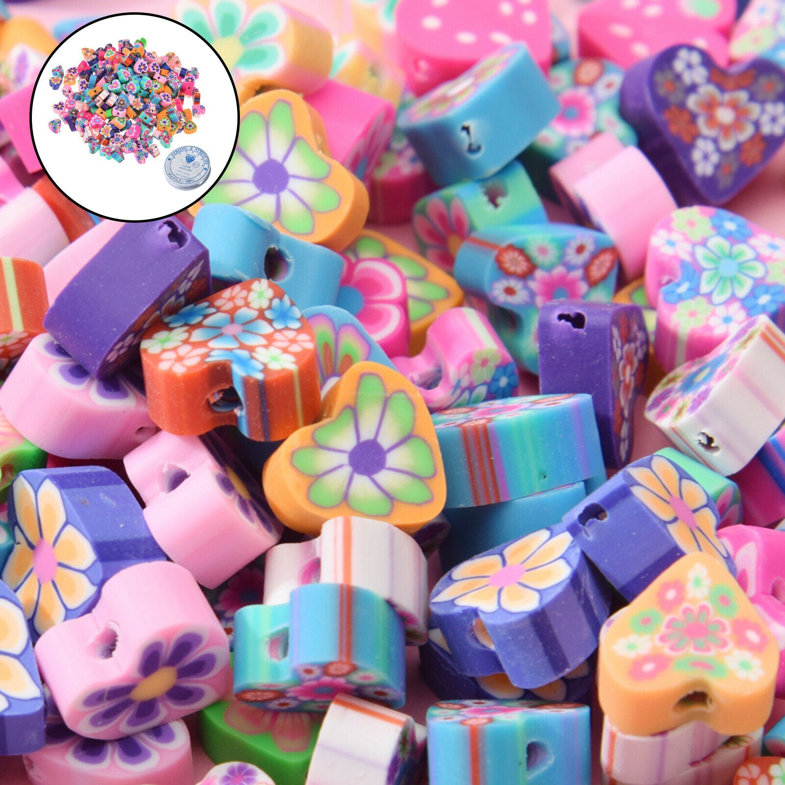 100 Pieces Heart Shaped Beads for Jewelry Making DIY With Elastic String
