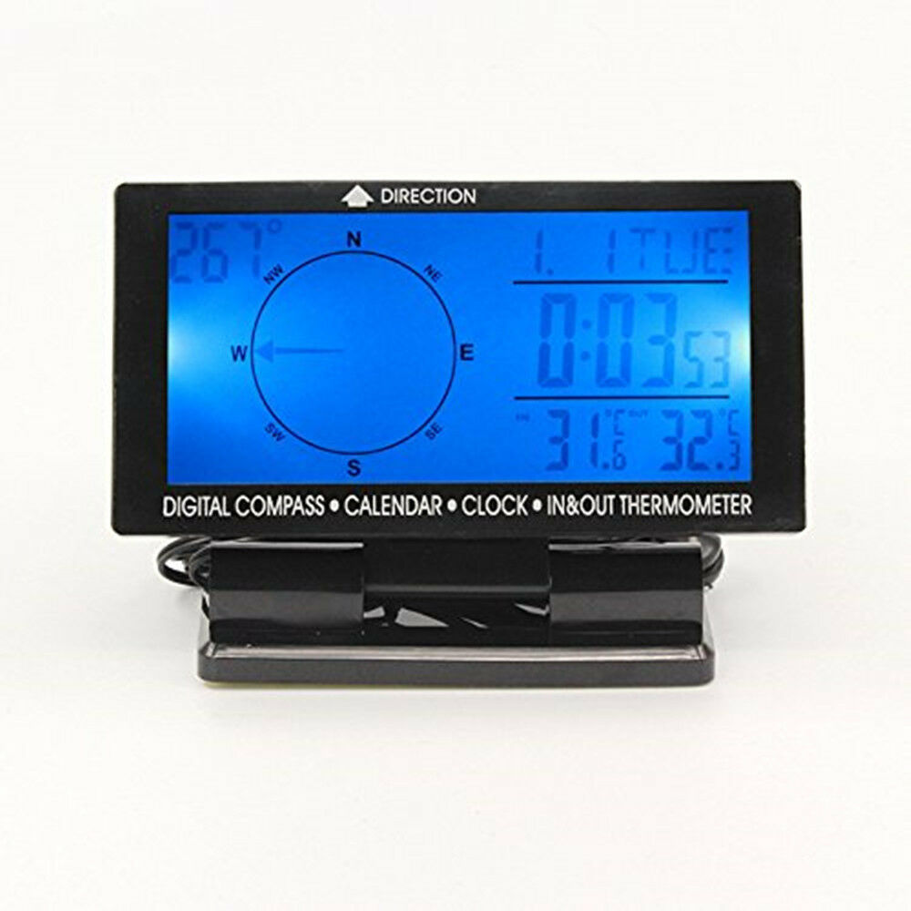 Car Electronic Digital Compass w/ Clock Thermometer Calendar Travel Guide Device