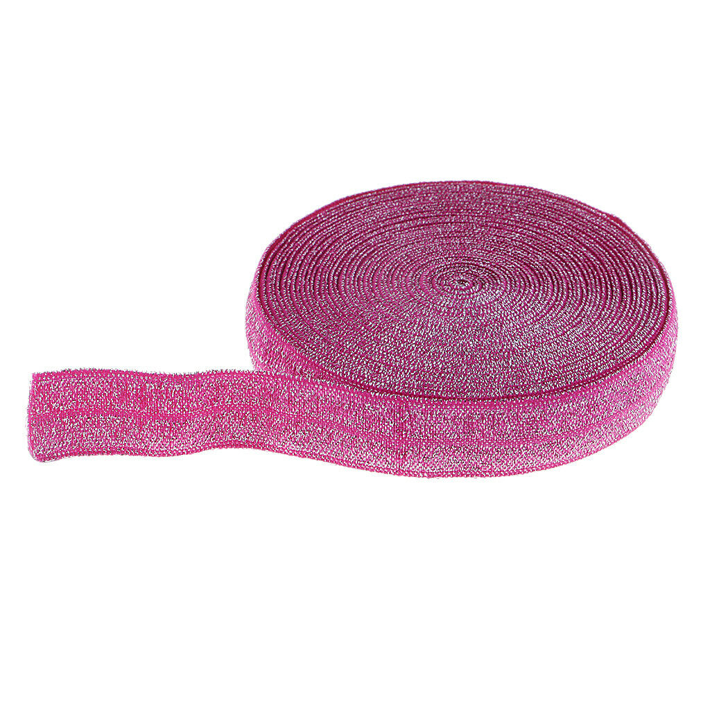 2 Pieces 5 Yards Bling Cotton Fold Over Sewing Elastic Band Rose Red + Pink