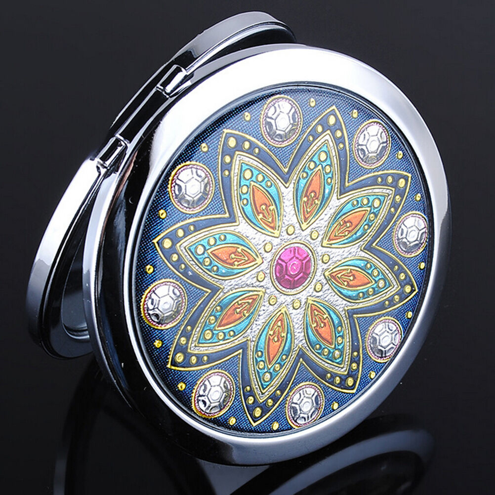 Crystal Folding Round Pocket Compact Makeup Cosmetic Mirror Portable Usefu.l8