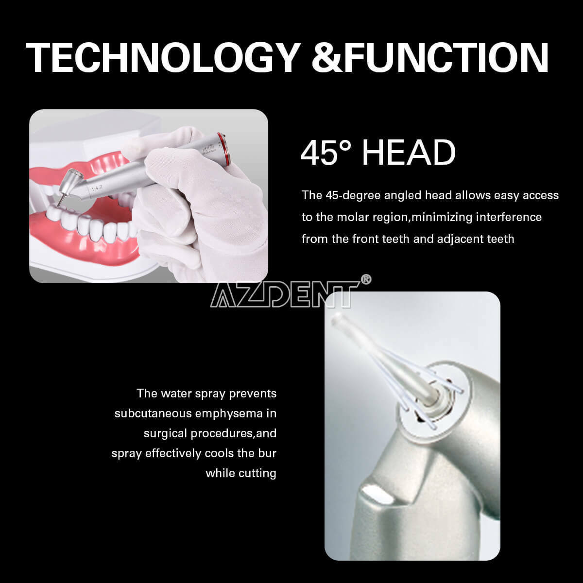 Dental Fiber Optic 1:4.2 increasing 45 °Push ButtonContra Angle handpiece NEW