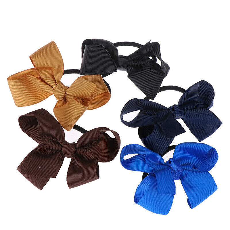 5pcs/set Ribbon Bows With Elastic Band Hairband for Girls Kids Hair AccessoriDD