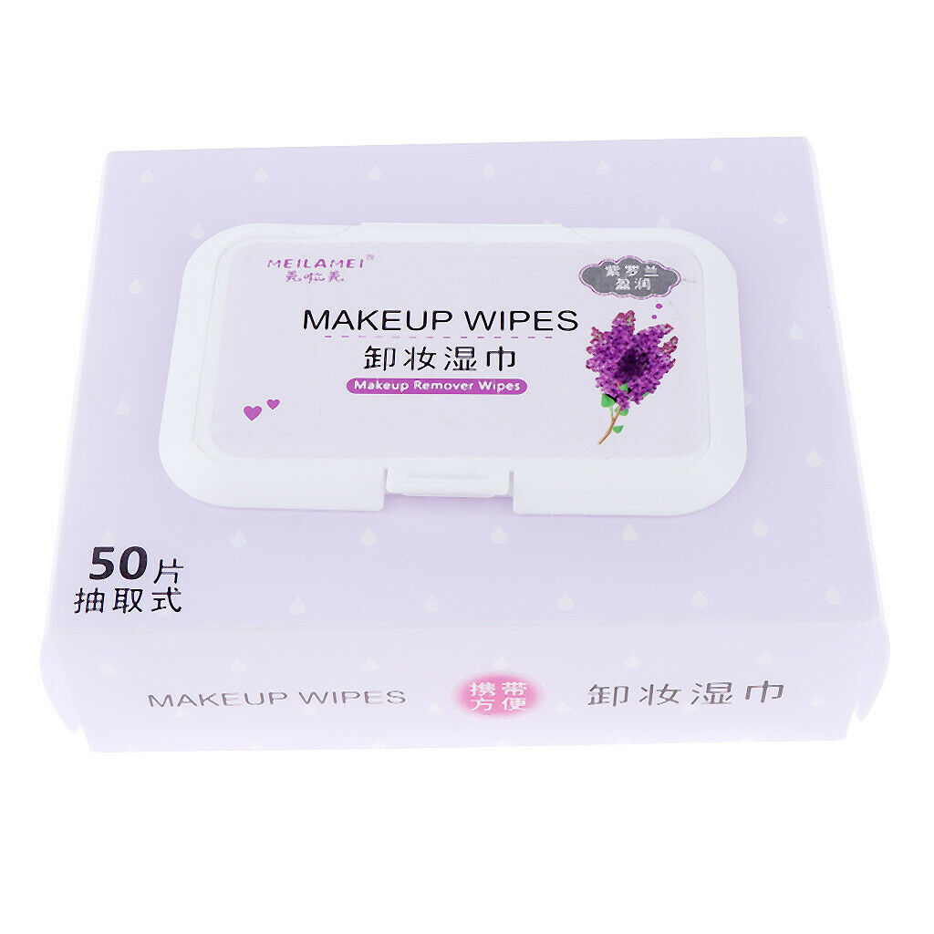 50pcs/Pack Mild Facial Cleansing Towelettes Makeup Remover Wipes Violet Flavor