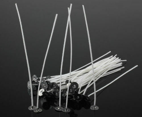 50 Candle Wicks 6 inch Cotton Core Pre Waxed With Sustainers For Candle Making