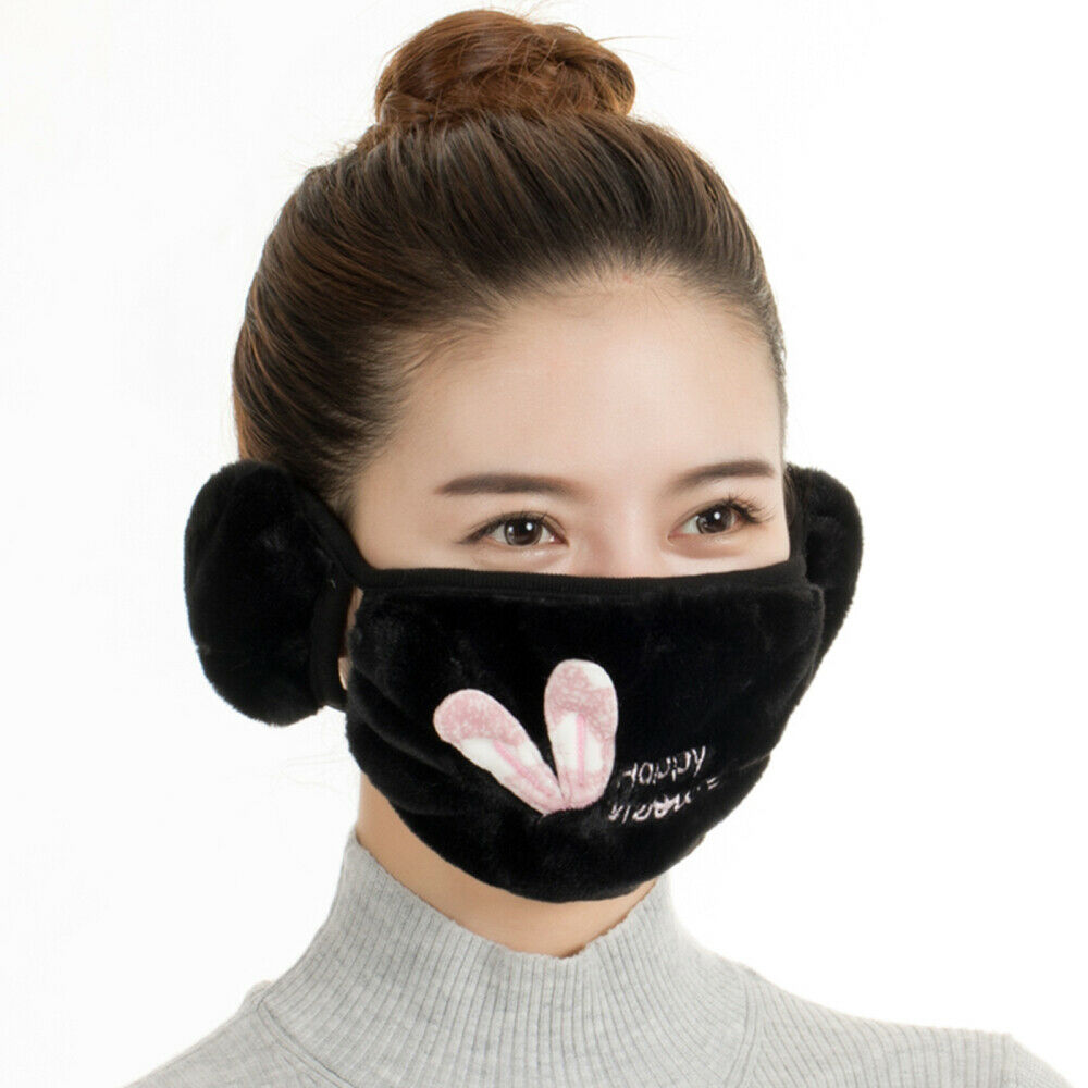 2in1 Cartoon Balaclava with Earmuffs Winter Windproof Face Cover with Ear Warmer