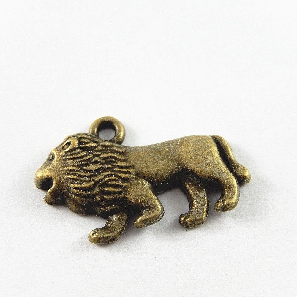 15 Retro Bronze Alloy Lion Pendant Animal Charm Bracelet Jewelry Making 29*19mm