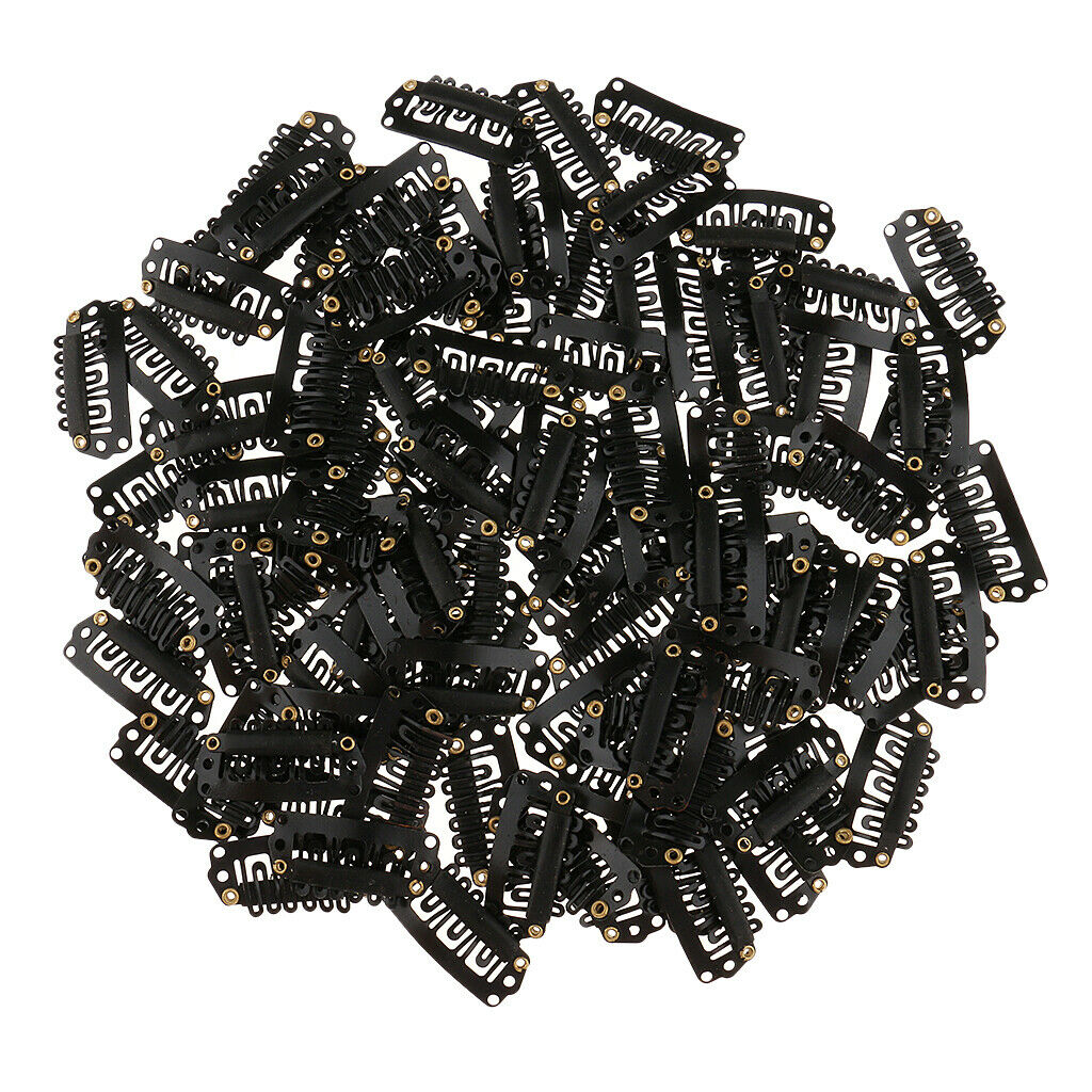 100x U Shape Hair Snap Comb for Hair Extensions Weft Wig  Metal Clip 28mm -