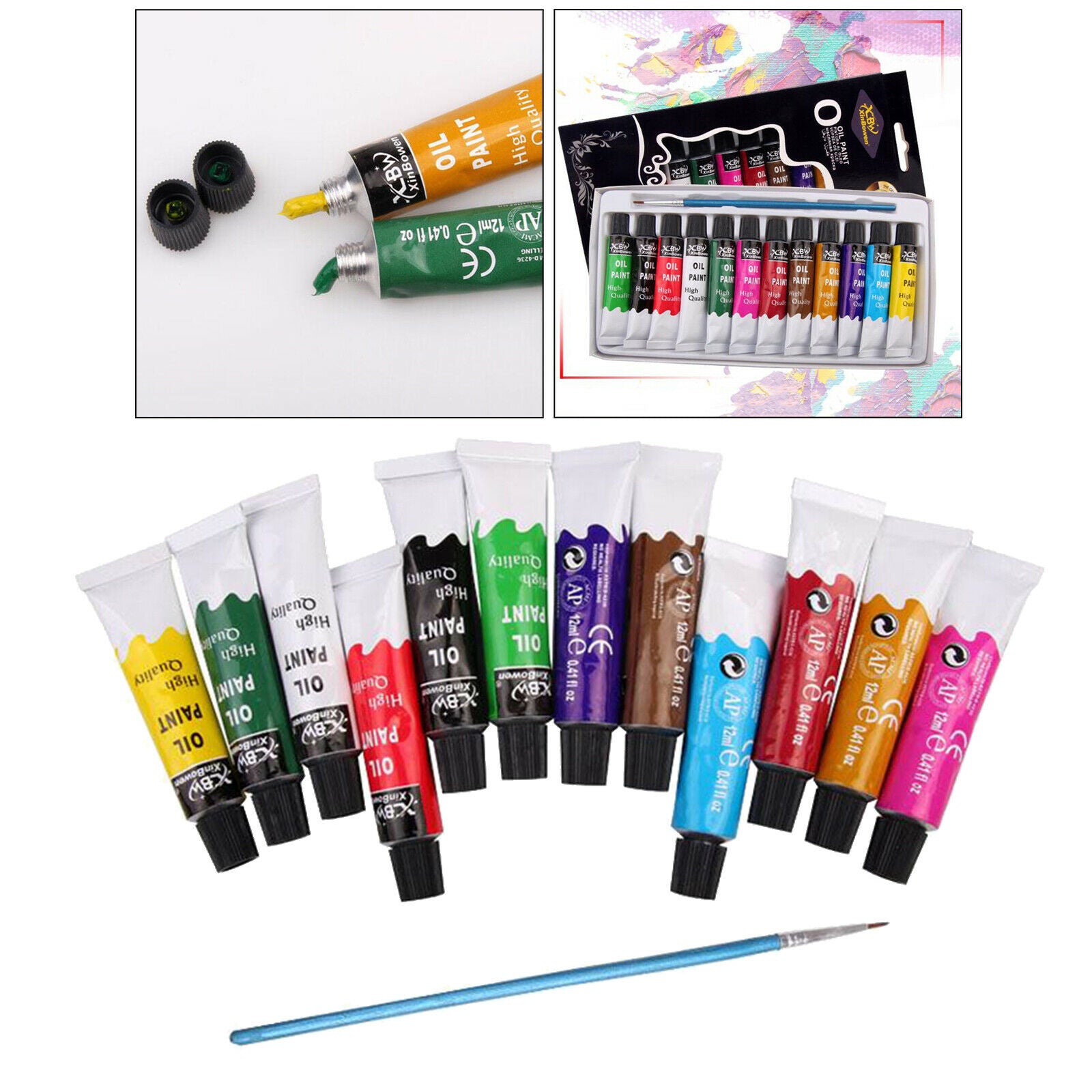 Oil Paints Tubes Set Artists Beginners Paint Pigment Rich Vivid Canvas Brush